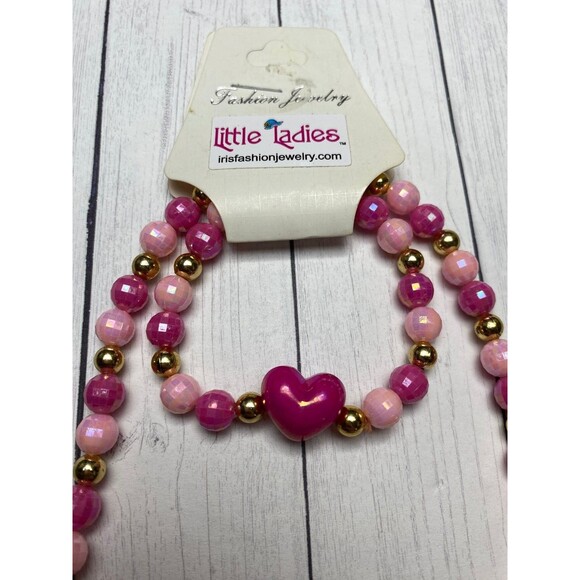 Little Ladies Pink Heart Necklace and Bracelet Set 2-Piece Fashion Jewelry - Picture 2 of 4